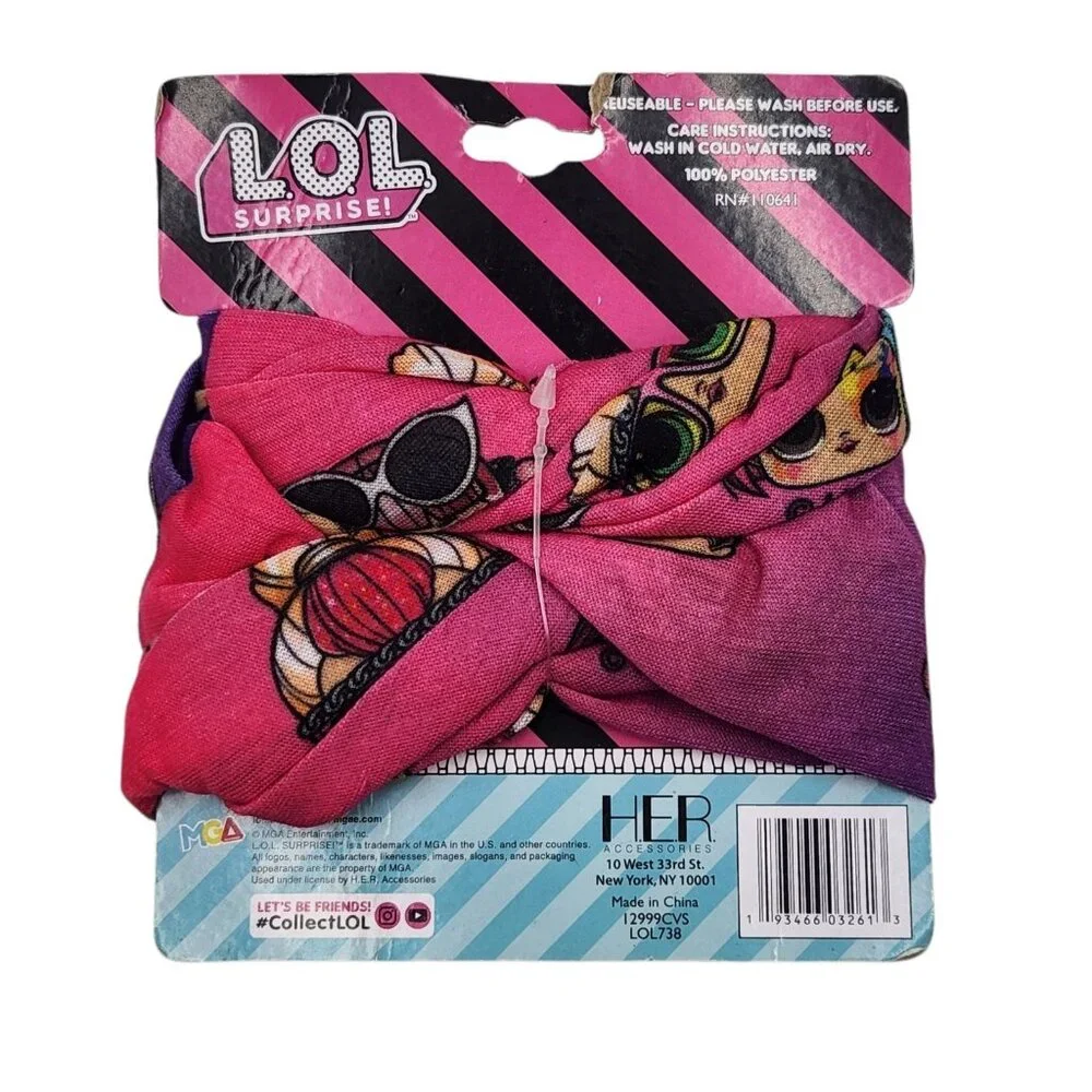 LOL Surprise! Protective Headband or Face Cover Purple Washable Reusable Ages 3+